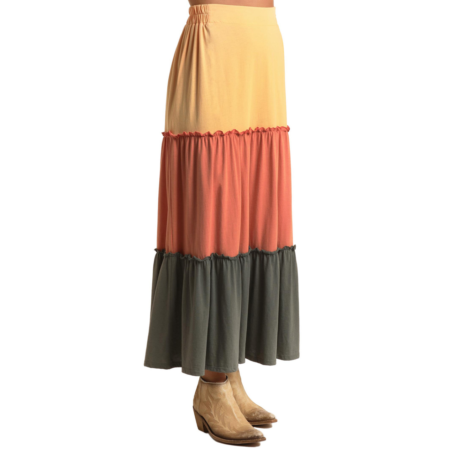 Panhandle Ladies Tiered Color Blocked Long Skirt WLWB69RZII