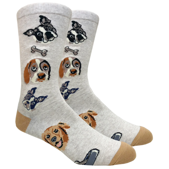 FineFit® Men's Cotton Beige Dog Lover Novelty Socks NV078A