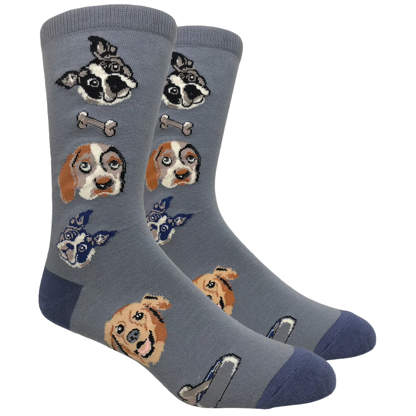 FineFit® Men's Cotton Blue Grey Dog Lover Novelty Socks NV078B