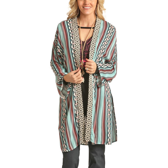 Rock & Roll Cowgirl Long Sleeve Multi-color Kimono Top B4K2052