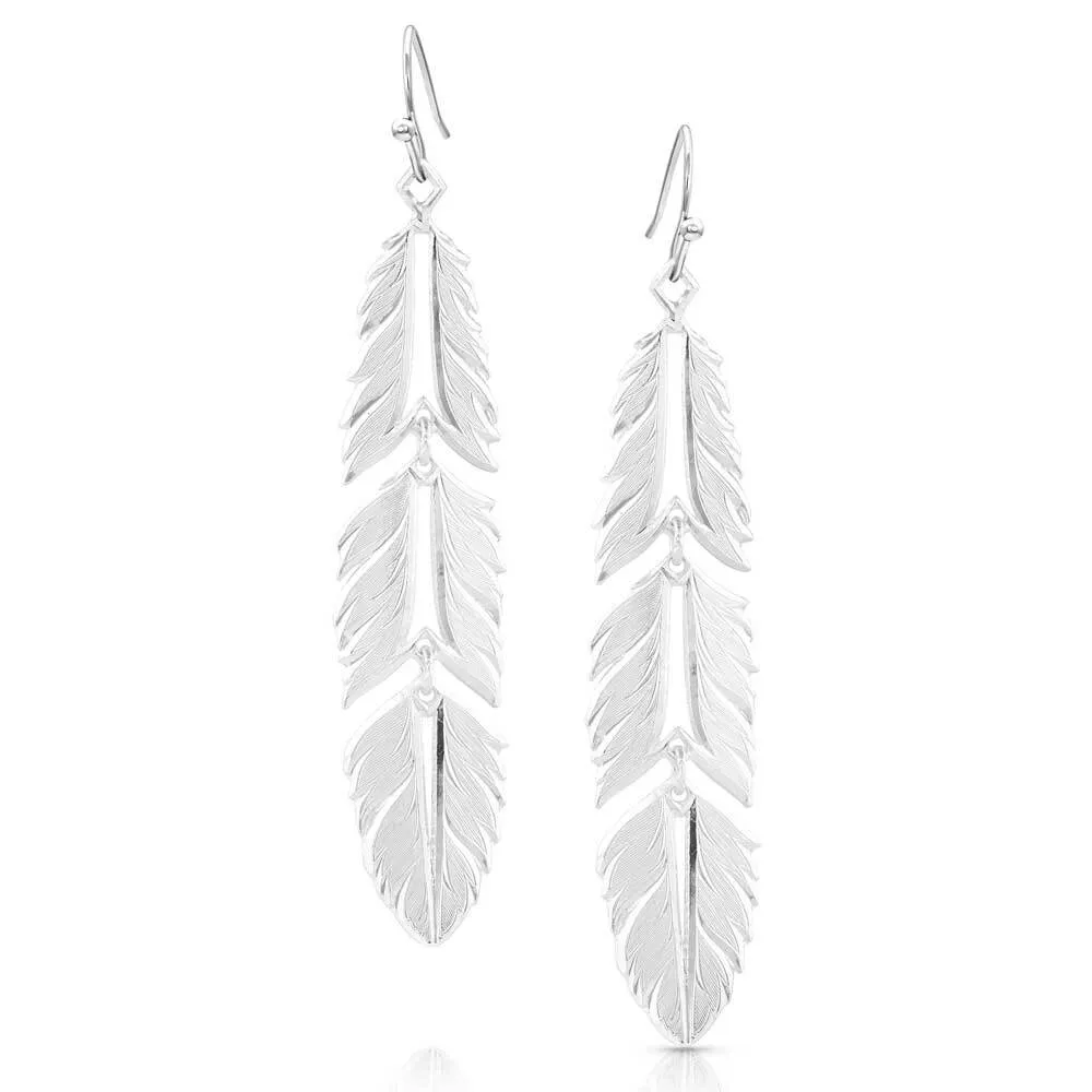 Montana Silversmiths Ladies Freedom Feather Silver Earrings AMER5459