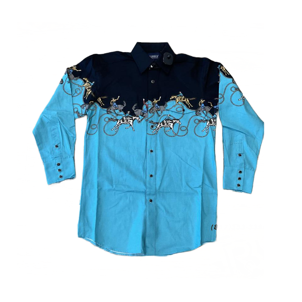 Panhandle Men's Cowboy Border Peacock Turquoise Snap Shirt SMN2S02454