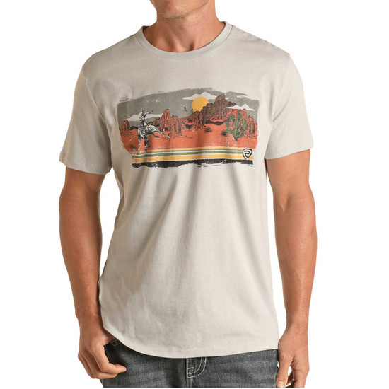 Rock & Roll Denim Men's Desert Graphic Light Grey T-Shirt P9-3087