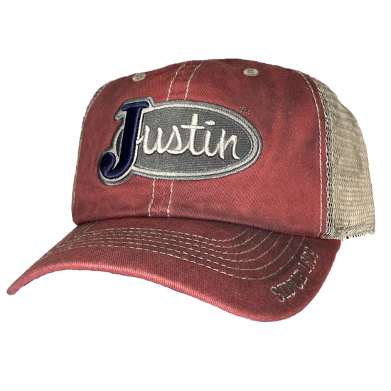 Justin Men's Logo Embroidery Oil-Washed Red Snapback Hat JCBC016-RED
