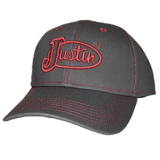 Justin Men's Logo Embroidery Grey and Red Snapback Hat JCBC011-GRY