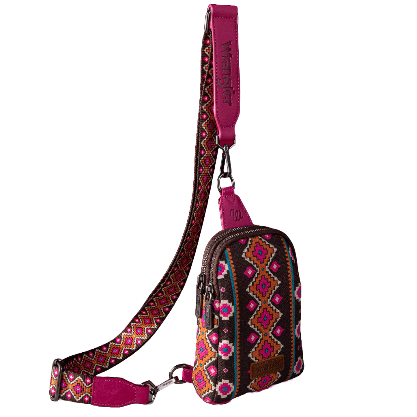 Wrangler Ladies Aztec Print Crossbody Hot Pink Sling Chest  Bag WG2205-210HPK