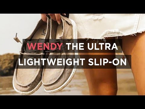 Load and play video in Gallery viewer, Hey Dude Ladies Wendy Linen Chambray Light Grey Shoes 121413058
