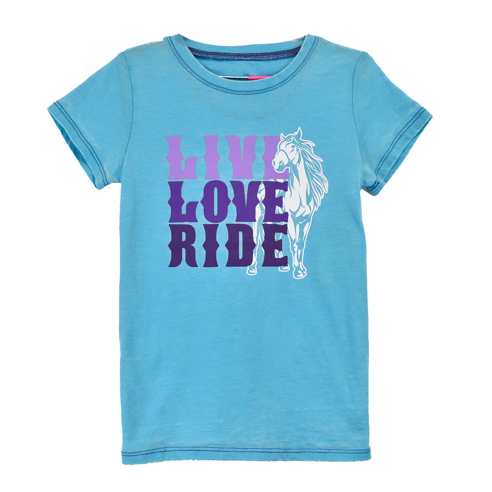 Cowgirl Hardware Girl's Live Love Ride Turquoise T-shirt 435758-390