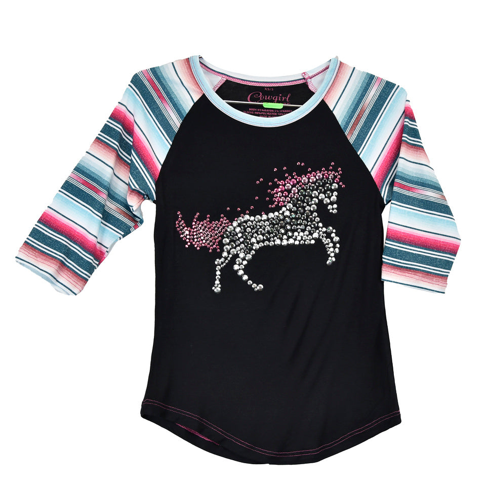 Cowgirl Hardware Girl's Horse Crystal Serape Black Body Shirt 455233-010