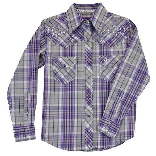 Cowgirl Hardware Girl's Hermosillo Purple Plaid Snap Shirt 425527-190