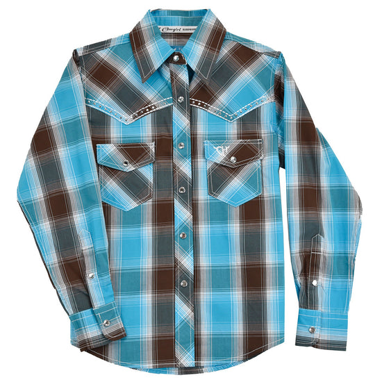 Cowgirl Hardware Girl's Hombre Turquoise Plaid Snap Shirt 425532-390