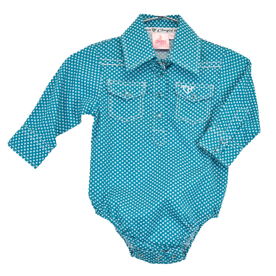 Cowgirl Hardware Infant Girl's Donut Turquoise Onesie 825523R-393-I
