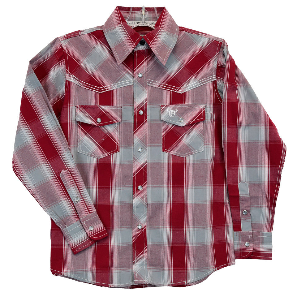 Cowboy Hardware Boy's Hombre Burgundy Plaid Snap Shirt 325452-120-K