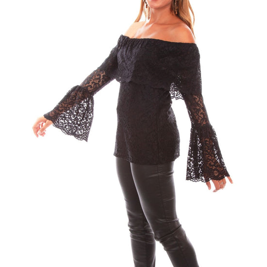 Scully Ladies On/Off Shoulder Black Lace Top HC614