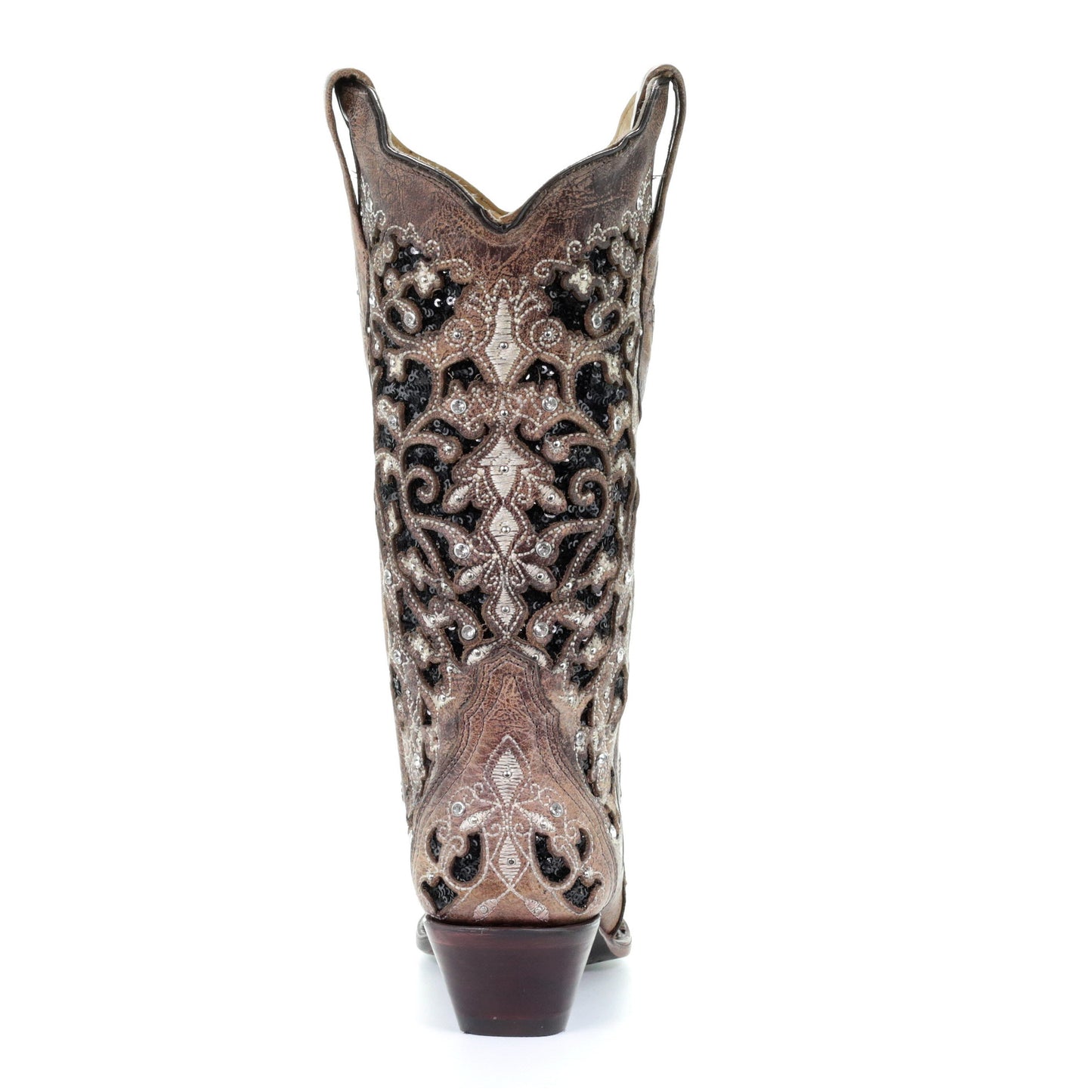 Corral Ladies Brown Floral Embroidery & Black Sequin Inlay Boots A3569 - Wild West Boot Store