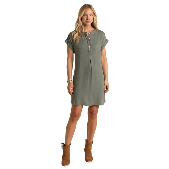 Panhandle Ladies Short Sleeve Popover Olive Dress WLWRD1RZIH