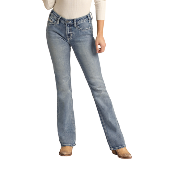 Rock & Roll Cowgirl® Pleather & Stitching Bootcut Jeans RRWD4MR0K7