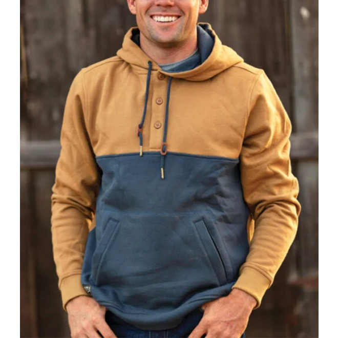 Load image into Gallery viewer, Kimes Ranch Men&amp;#39;s Ogden Fleece Brown/Navy Hooded Sweatshirt OGDEN-WWB

