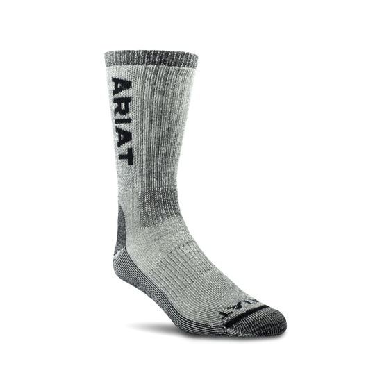 Load image into Gallery viewer, Ariat® Men&amp;#39;s Midweight Merino SteelToe Crew Black Logo Socks AR2187-002
