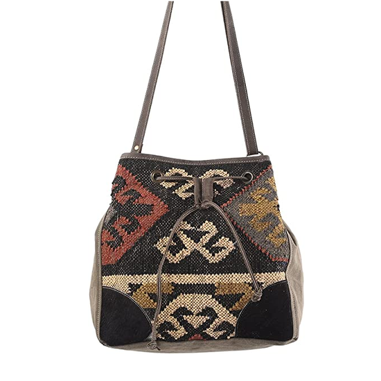 Olay Aztec Rug Woven & Cowhide Canvas Shoulder Bag LB269