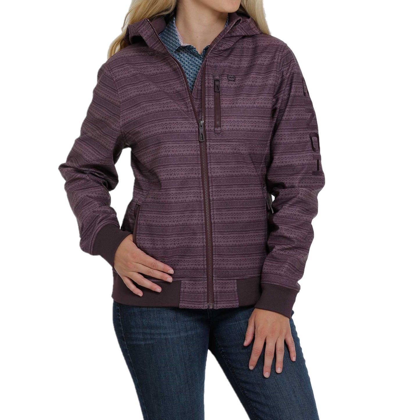 Load image into Gallery viewer, Cinch Ladies Logo Bonded Purple Striped Hooded Jacket MAJ9837002

