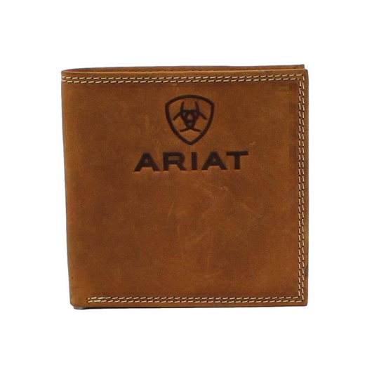 Ariat® Men's Embossed Logo Brown Leather Bifold Wallet A3548244