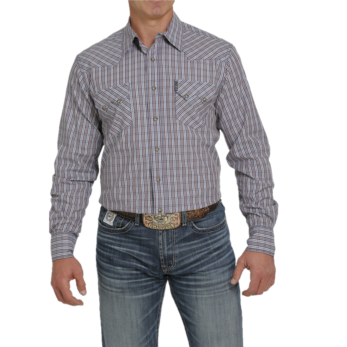 Cinch Men's Blue Plaid Western Snap Shirt MTW1301058