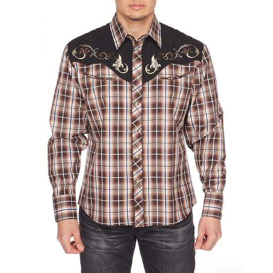 Rodeo Clothing Men's Plaid Brown Snap Front Shirt PS500-530