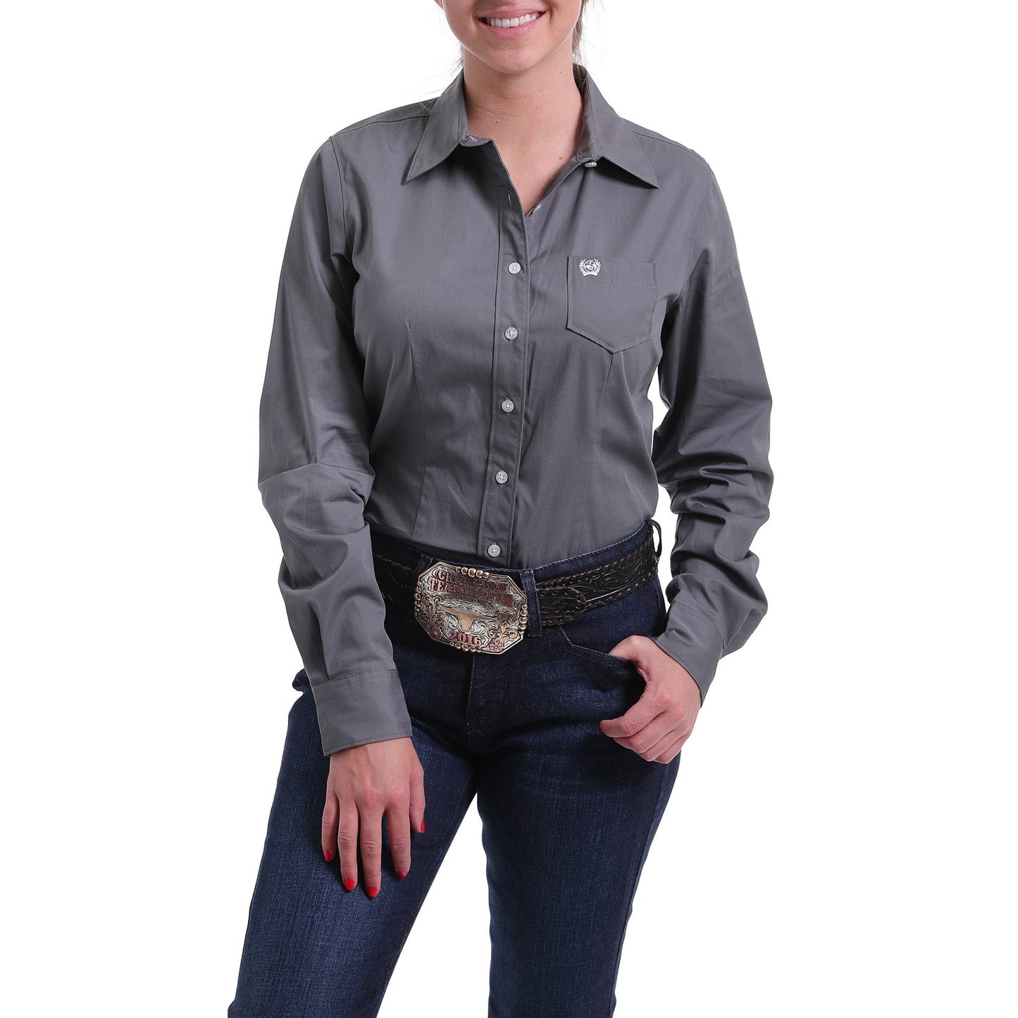 Cinch Ladies Solid Charcoal Western Button Down Shirt MSW9164029