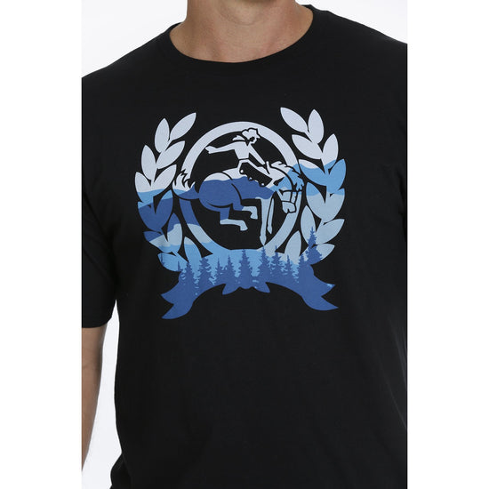 Cinch Men's Short Sleeve Blue Logo Graphic Black T-Shirt MTT1690451