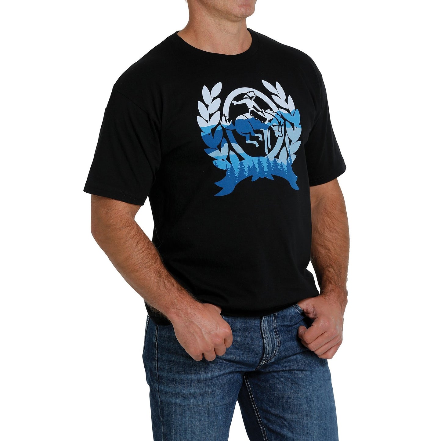 Cinch Men's Short Sleeve Blue Logo Graphic Black T-Shirt MTT1690451