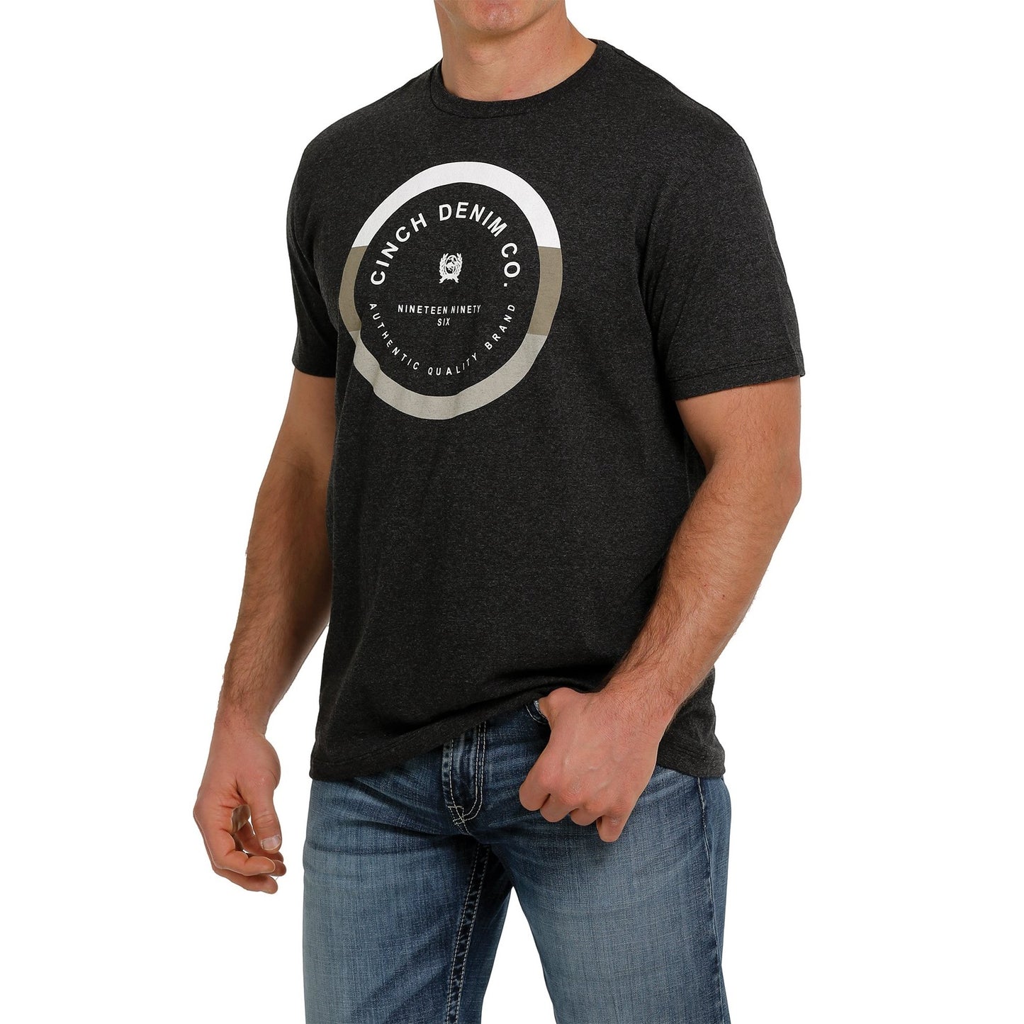 Cinch Men's Printed Logo Heather Black Short Sleeve T-Shirt MTT1690470