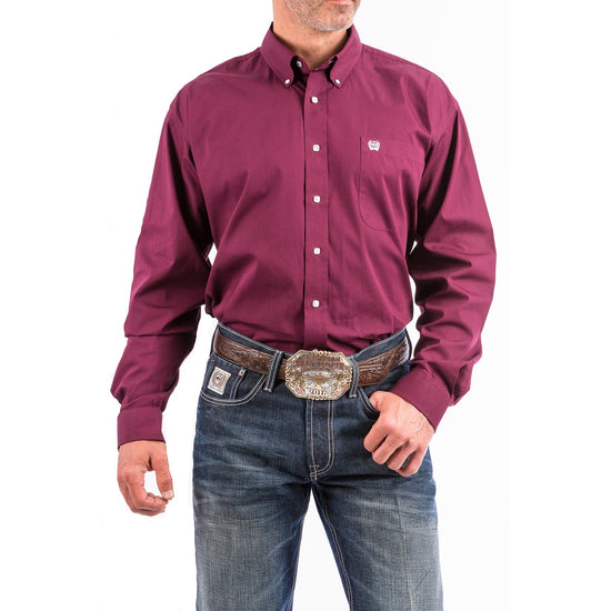 Cinch Men's Solid Burgundy Long Sleeve Button Down Shirt MTW1104239