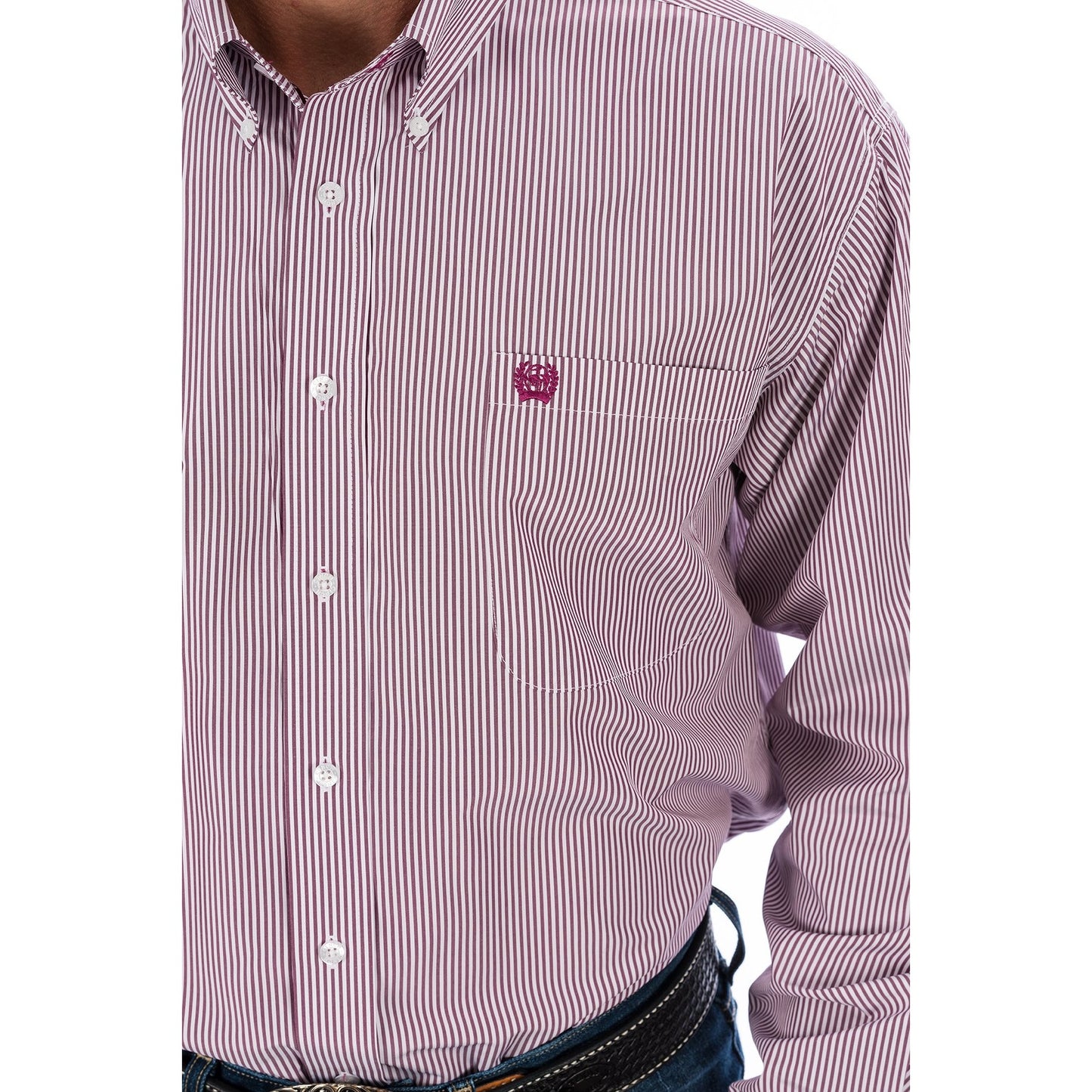 Cinch Men's Tencel Burgundy Stripe Button Down Shirt MTW1104730