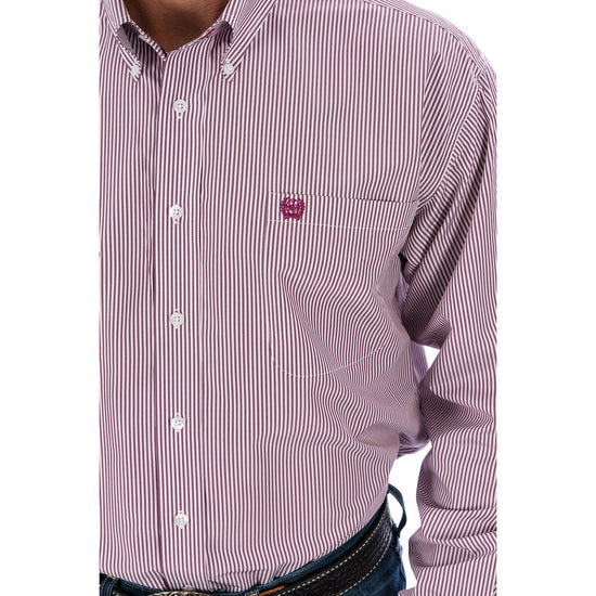 Cinch Men's Tencel Burgundy Stripe Button Down Shirt MTW1104730