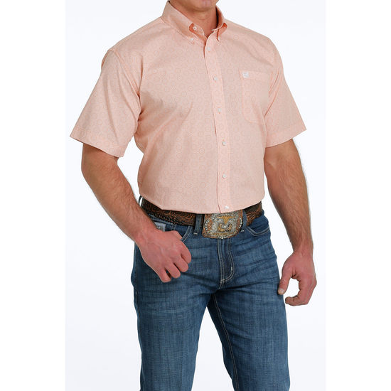 Cinch Men's Geometric Print Peach Orange Button Down Shirt MTW1111421