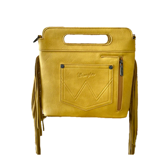 Wrangler Ladies Western Tooled Fringe Mustard Yellow Crossbody Bag WG110-2022MST