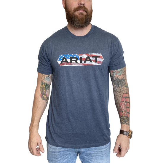 Ariat Men's American Flag Tone SS Navy Heather T-Shirt 10038127