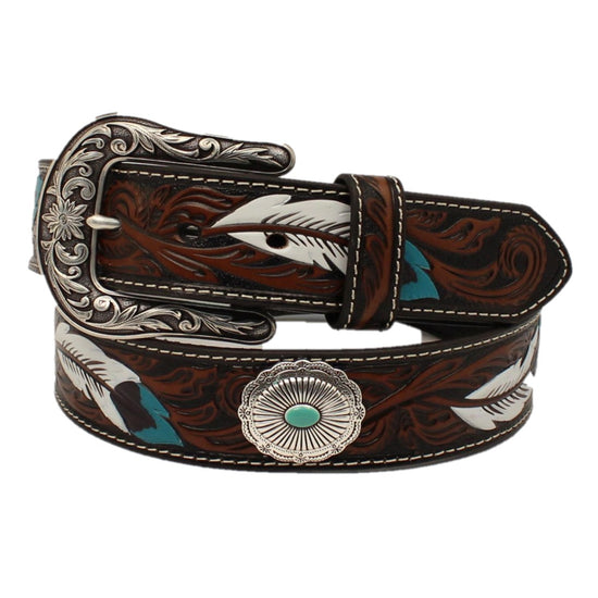 Ariat® Ladies Floral Embossed Feathered Leather Brown Belt A1533602
