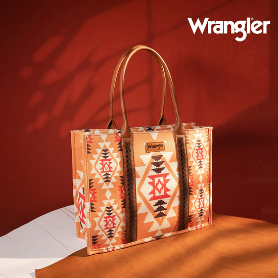 Wrangler Ladies Southwestern Dual Sided Orange Canvas Tote Bag WG2203-8119OR