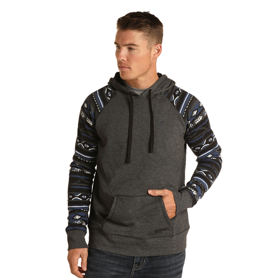 Rock & Roll Denim Men's Long Sleeve Charcoal Hooded Pullover P8H6339