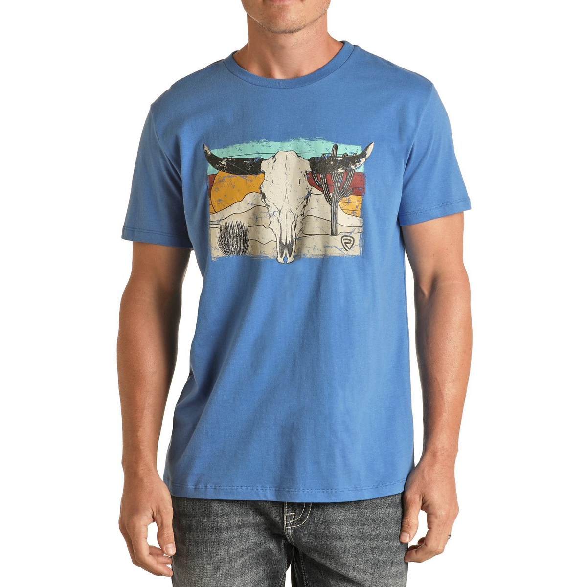 Rock & Roll Denim® Men's Bull Bone Skull Blue Graphic T-Shirt P9-3084