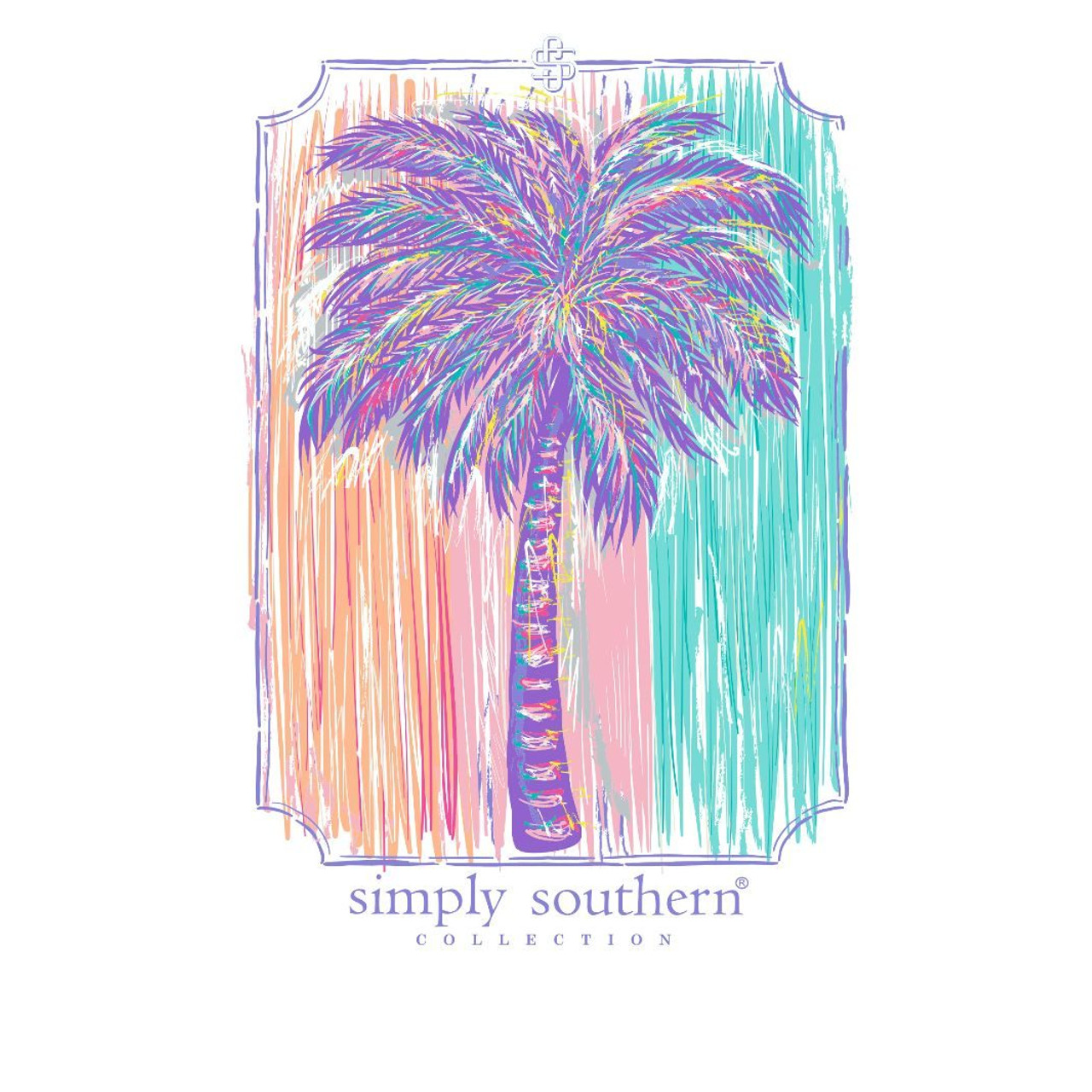 Simply Southern Ladies Multicolor Abstract Palm White T-Shirt SS-PALM-WHITE