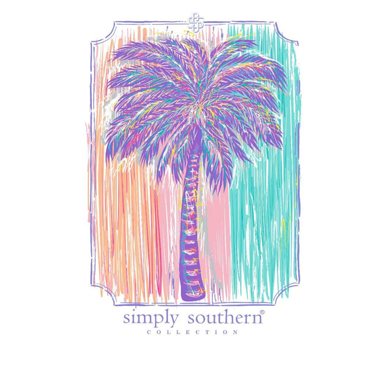 Simply Southern Ladies Multicolor Abstract Palm White T-Shirt SS-PALM-WHITE