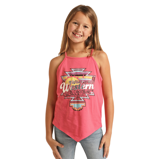 Rock & Roll Girl's Western Graphic Pink Tank Top RRGT20RZLZ