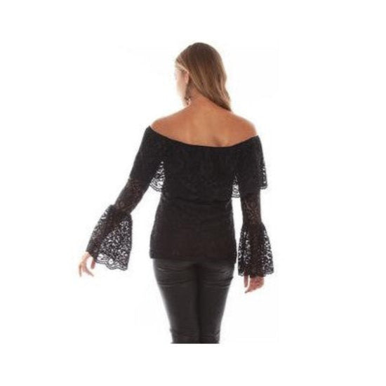 Scully Ladies On/Off Shoulder Black Lace Top HC614