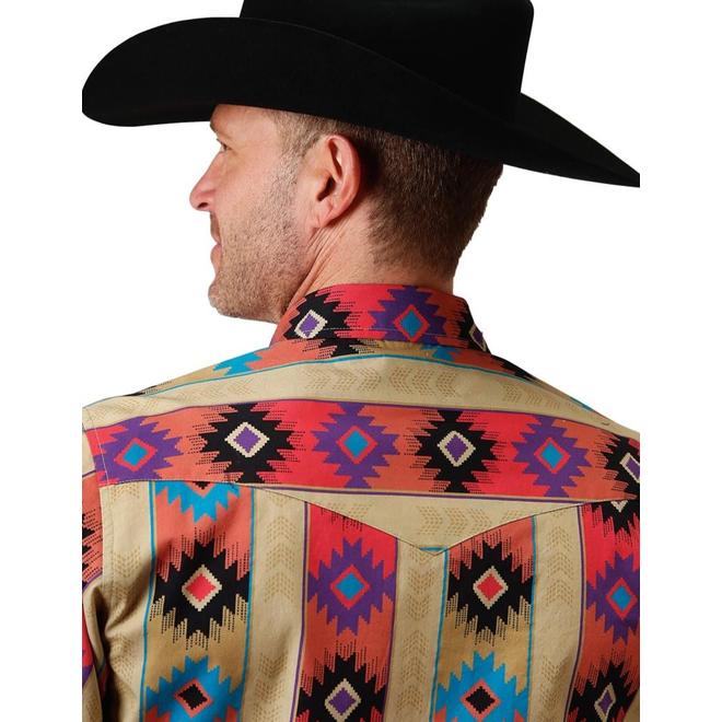 Roper Men's Multi-Color Vertical Aztec Print LS Shirt 03-001-0485-0656