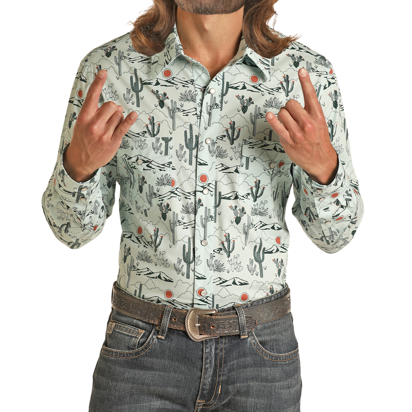 Rock & Roll Denim® Men's Conversational Mint Snap Western Shirt RRMSOSR0Q7