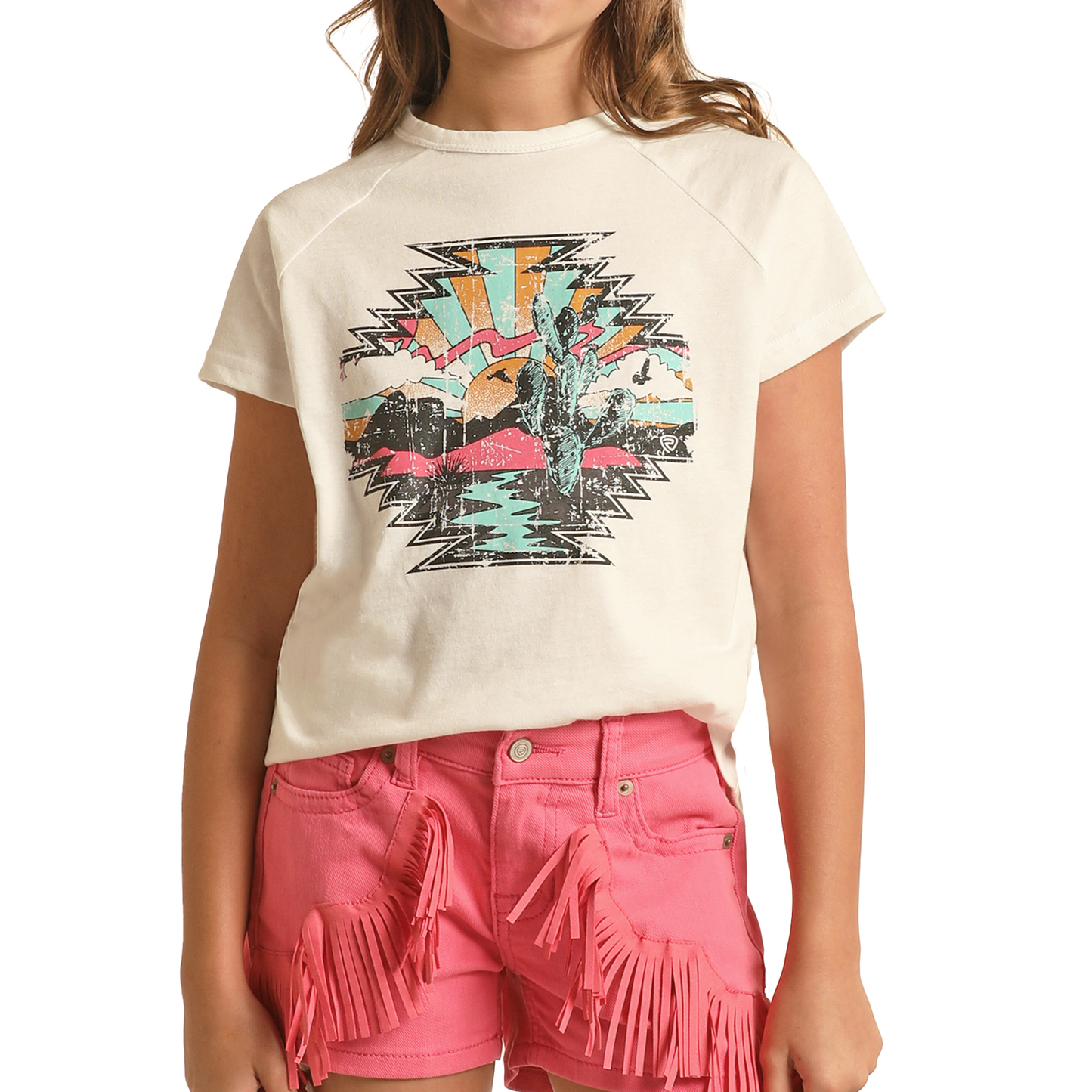 Rock & Roll Denim® Girls Aztec Scenery White Graphic T-Shirt RRGT21R10Z
