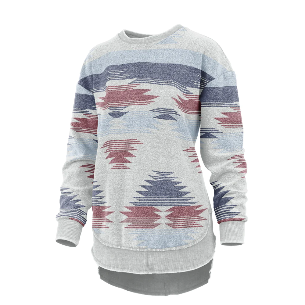 Ladies Reversed Aztec Print Fleece Poncho Shirt RDG65WR9SLD-GRY